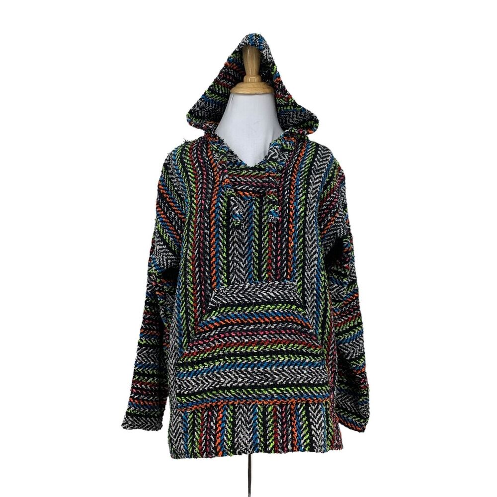 Earth Ragz Baja Hoodie S Small Heavy Woven Knit Tie Front Oversized Sweater